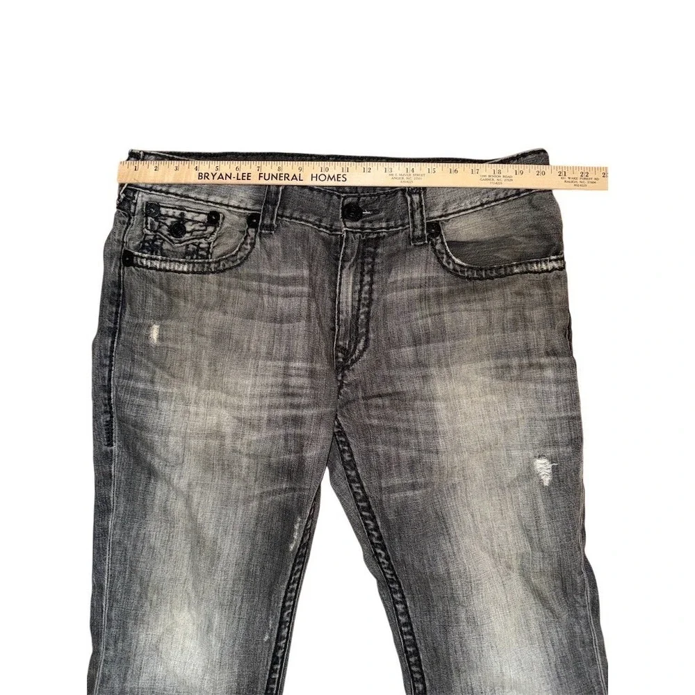 True Religion World Tour Jeans Mens 40x32 Gray Straight Flap Pocket Y2K Ricky